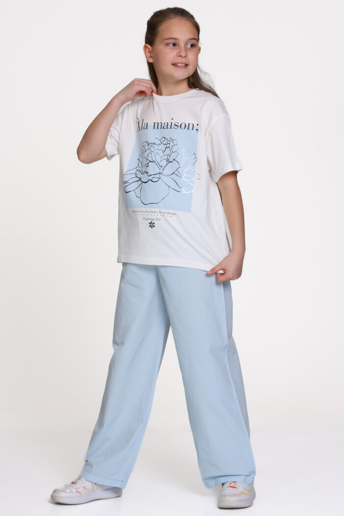 Mavi Ala Maison Baskılı 9-13 Yaş Takım - 2485-5