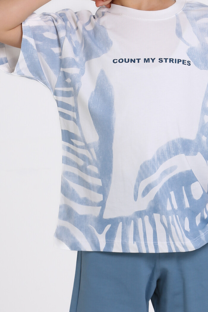 Mavi Count My Stripes Baskılı 5-9 Yaş Takım - 2505-4