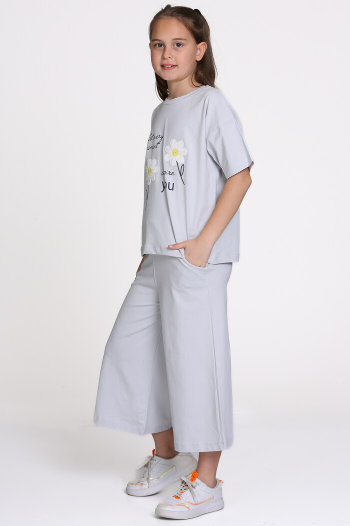 Mavi Papatya Nakışlı Baskılı 8-12 Yaş Takım - 2546-3