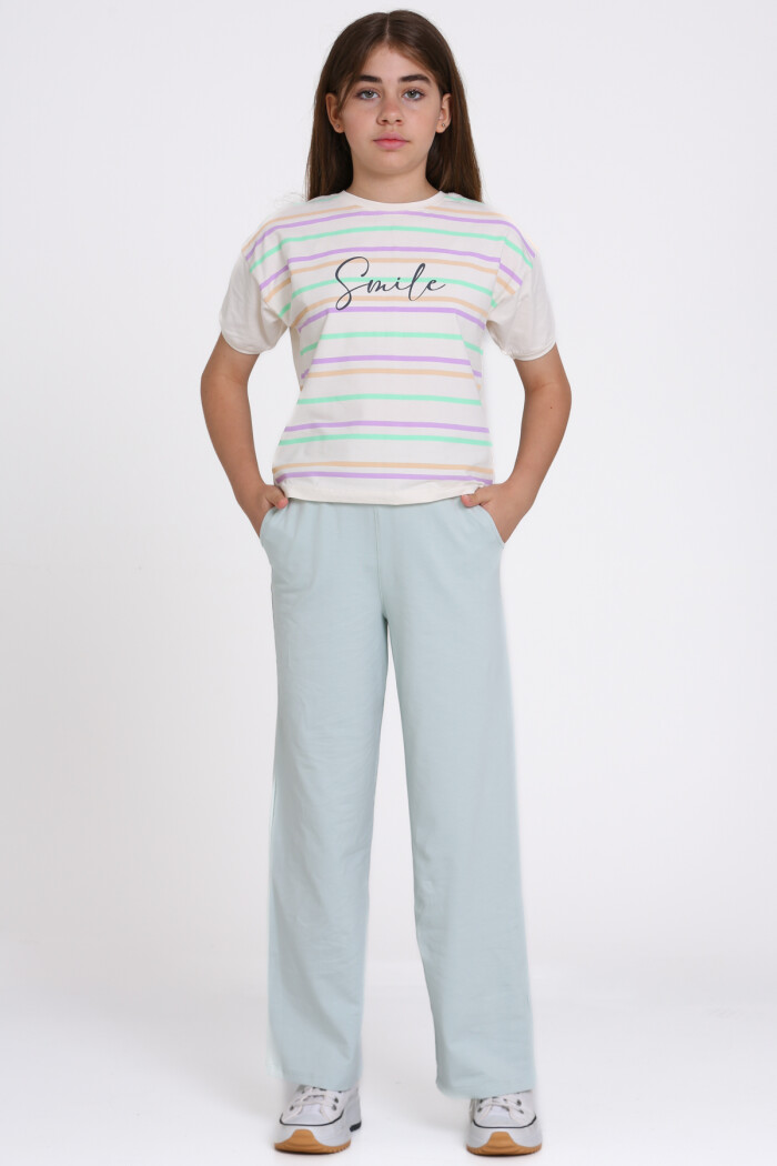 Mavi Smile Baskılı 8-12 Yaş Takım - 2461-4