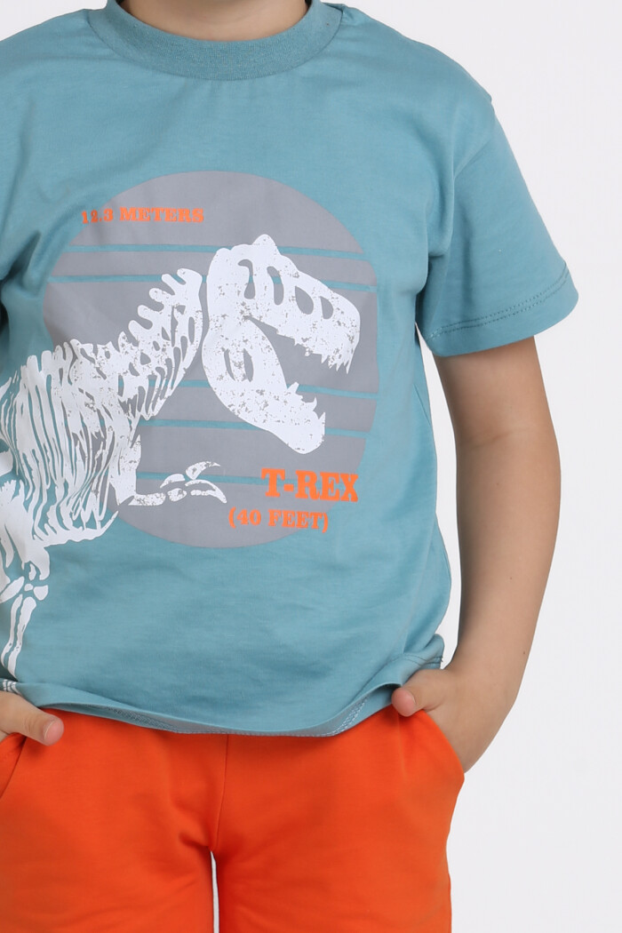 Mavi T-Rex Baskılı 5-9 Yaş Takım - 81405-1