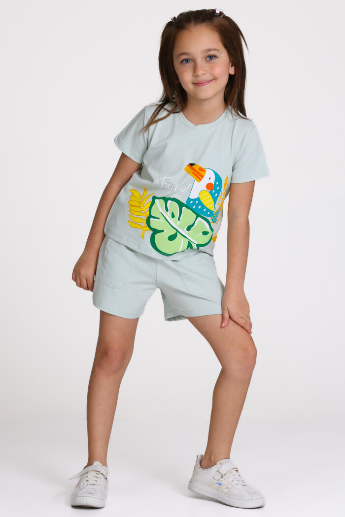 Mavi Tropical Vibes Baskılı 3-7 Yaş Takım - 2509-4