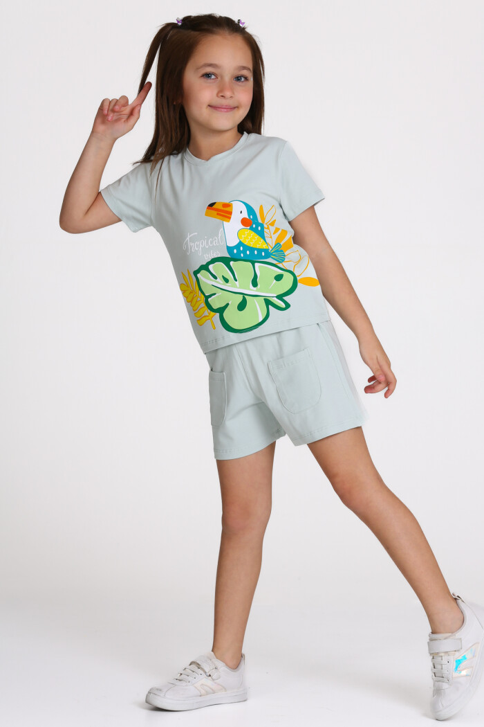 Mavi Tropical Vibes Baskılı 3-7 Yaş Takım - 2509-4