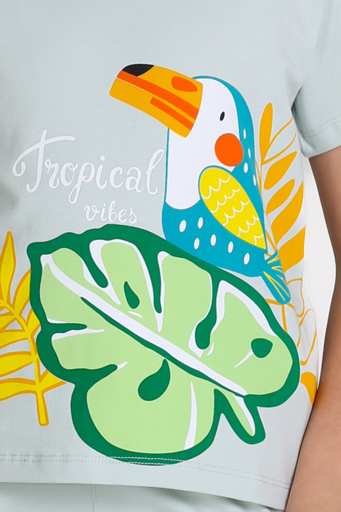 Mavi Tropical Vibes Baskılı 3-7 Yaş Takım - 2509-4