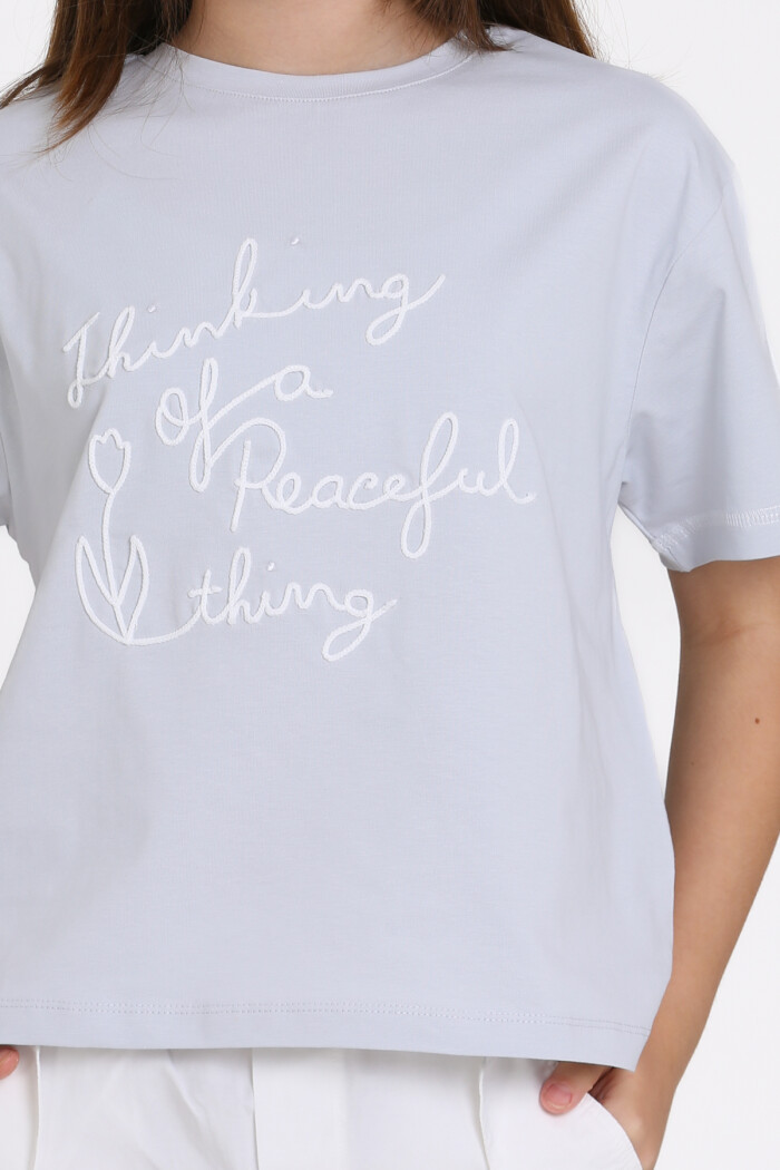 Mavi Yazı Nakışlı 5-13 Yaş Tişört - 2532-5