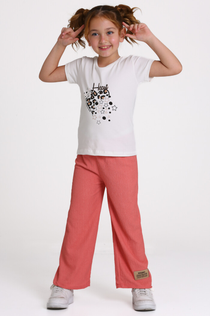 Nar Çiçeği Heart Baskılı 3-8 Yaş Takım - 81416-1