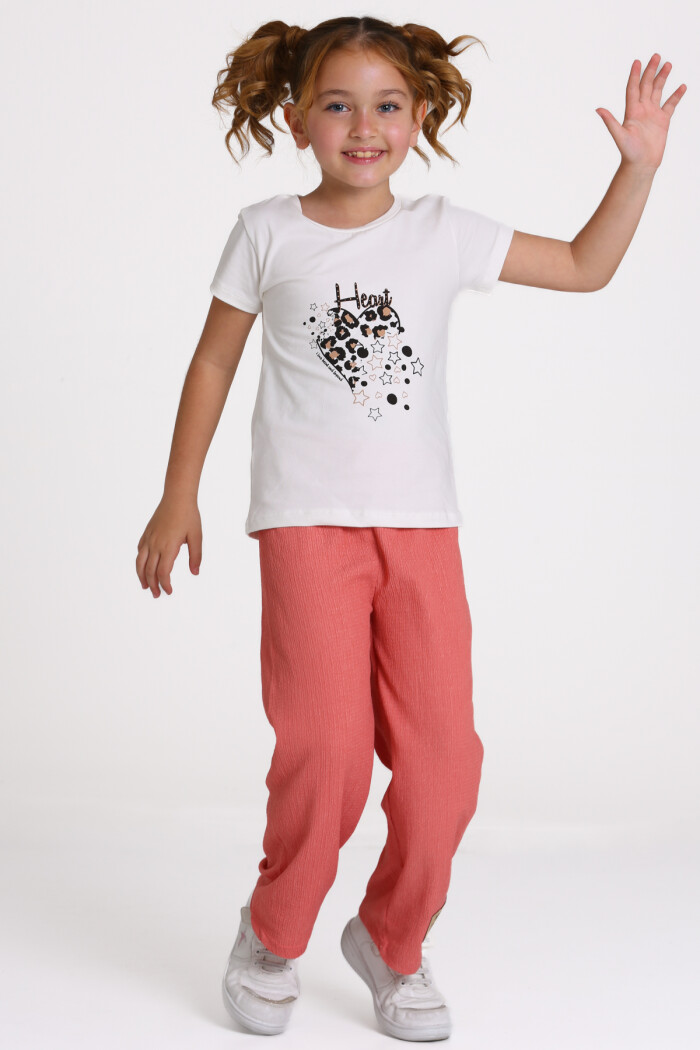 Nar Çiçeği Heart Baskılı 3-8 Yaş Takım - 81416-1