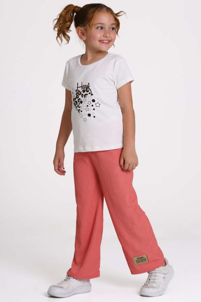 Nar Çiçeği Heart Baskılı 3-8 Yaş Takım - 81416-1