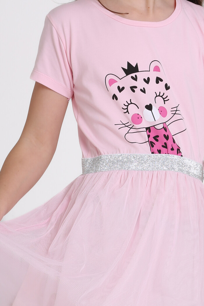 Pembe Baskılı 4-11 Yaş Elbise - 81409-1