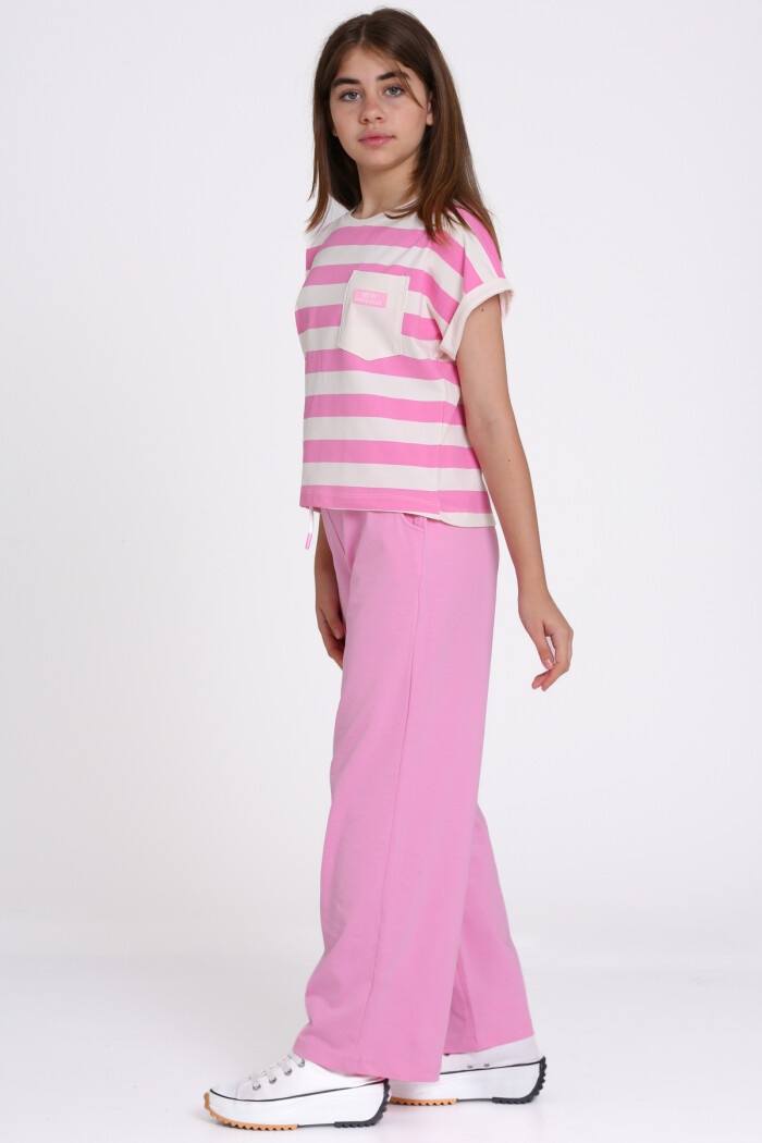 Pembe Çizgili Baskılı 8-12 Yaş Takım - 2458-5