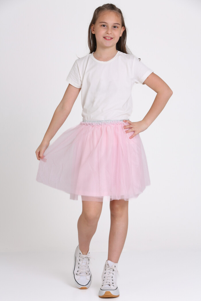 Pembe Simli Tüllü 4-13 Yaş Etek - 81408-3