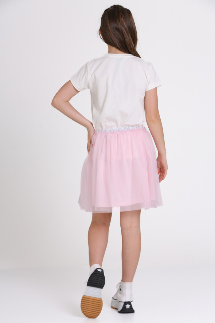 Pembe Simli Tüllü 4-13 Yaş Etek - 81408-3