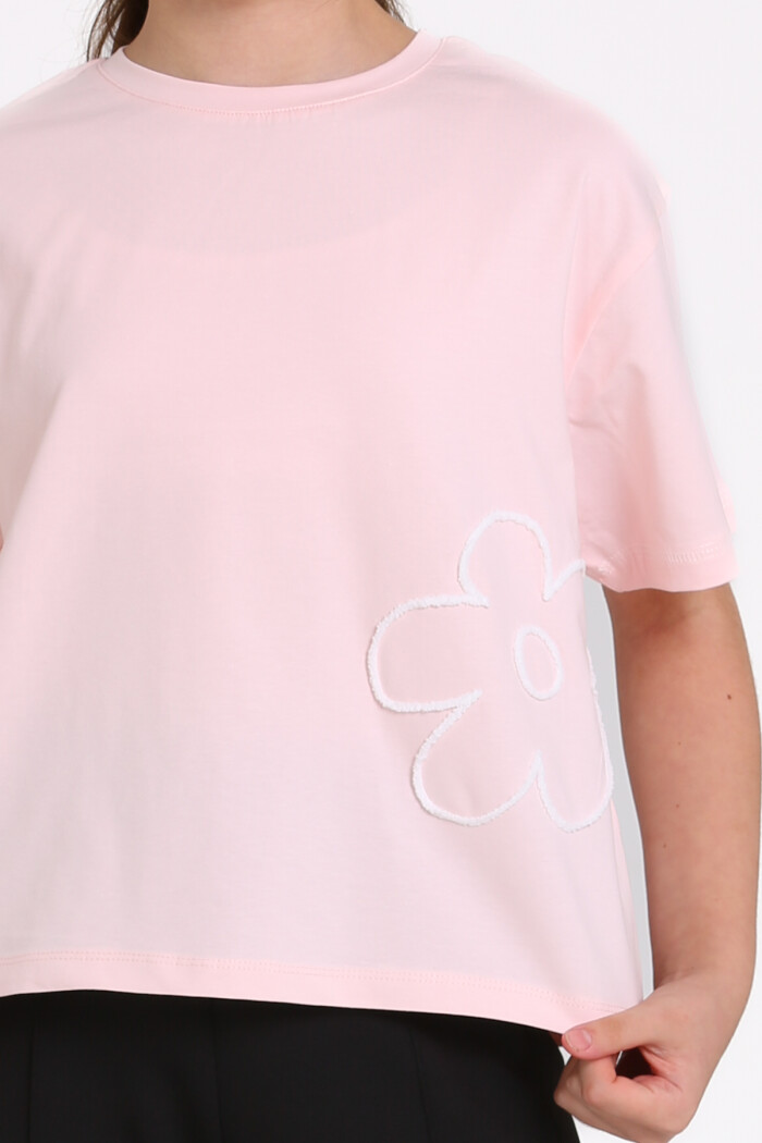 Pudra Karyoka Dikişli 5-13 Yaş Tişört - 2531-3