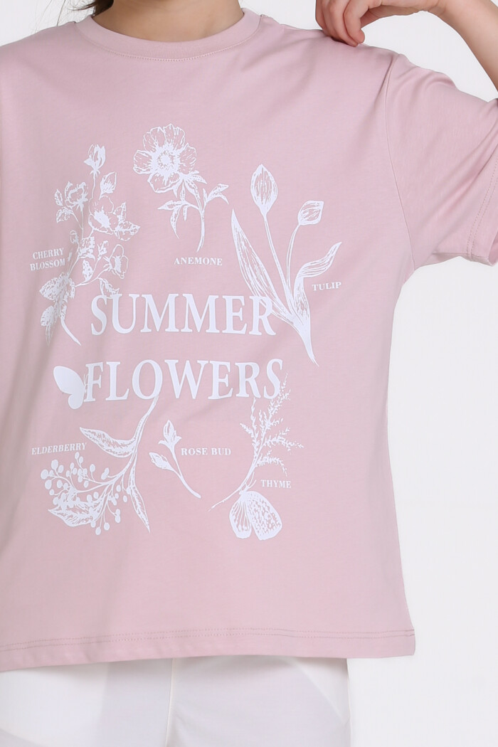 Pudra Summer Flowers Baskılı 9-13 Yaş Takım - 2482-1
