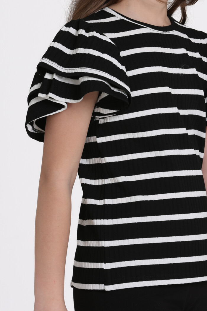 Siyah Büzgülü 5-13 Yaş Tişört - 2516-5