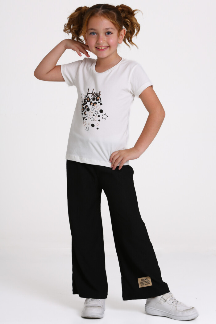 Siyah Heart Baskılı 3-8 Yaş Takım - 81416-5