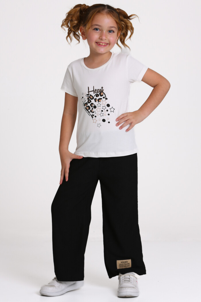 Siyah Heart Baskılı 3-8 Yaş Takım - 81416-5