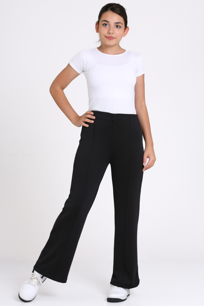 Siyah Nervür Dikişli 5-13 Yaş Pantolon - 2513-1