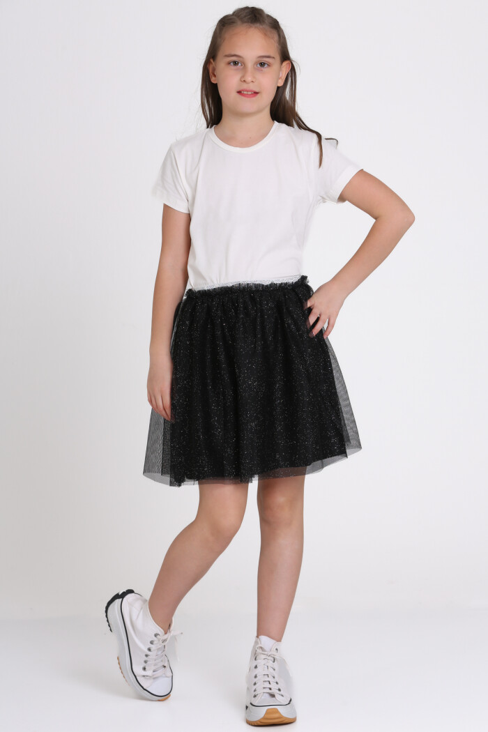Siyah Simli Tüllü 4-13 Yaş Etek - 81408-4