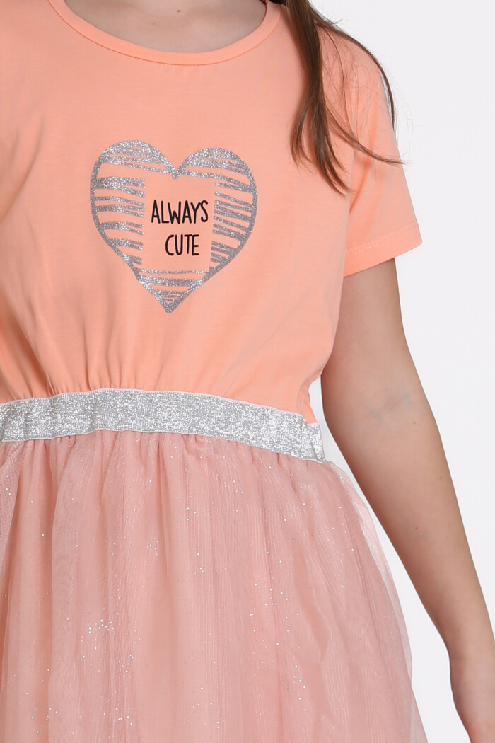 Somon Simli Baskılı 4-11 Yaş Elbise - 81410-2