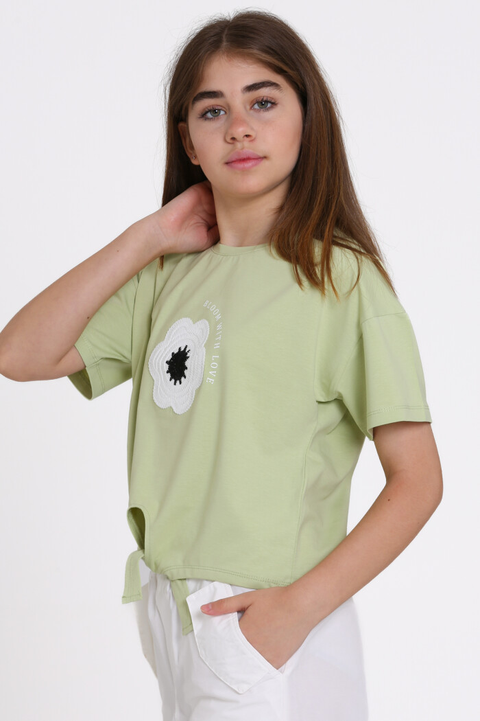 Yeşil Bloom With Love Baskılı 5-13 Yaş Tişört - 2520-2
