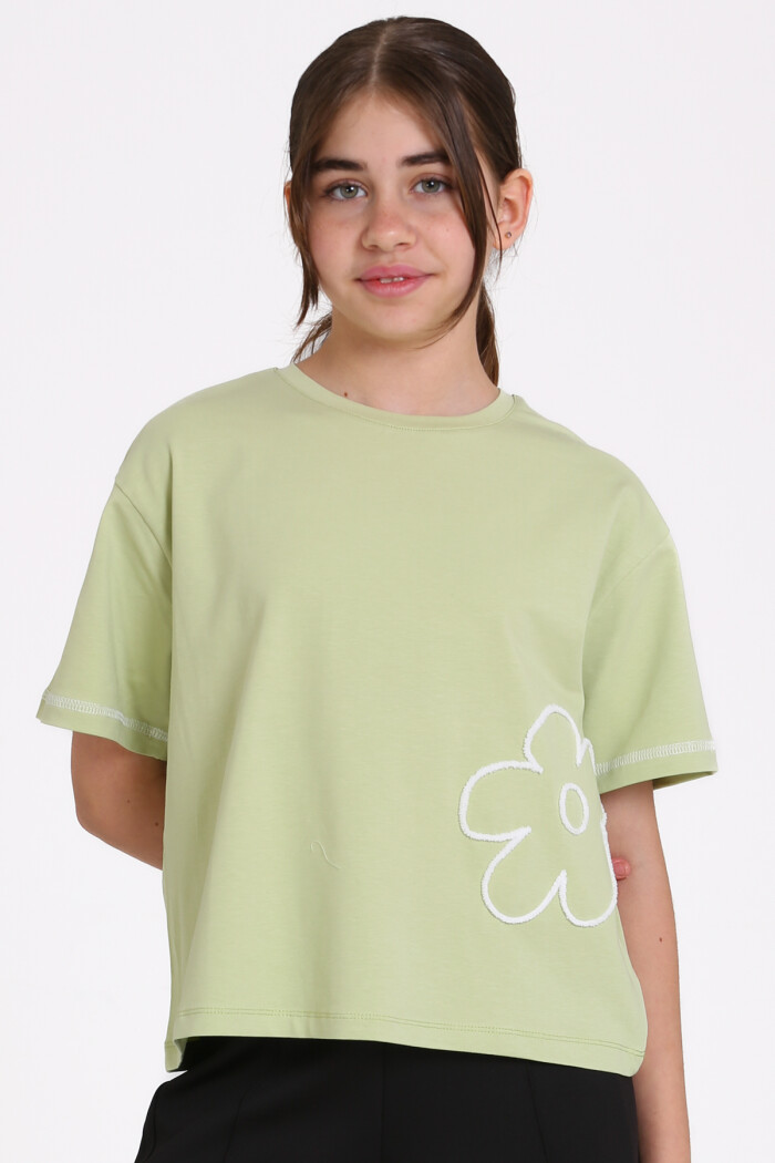 Yeşil Karyoka Dikişli 5-13 Yaş Tişört - 2531-6