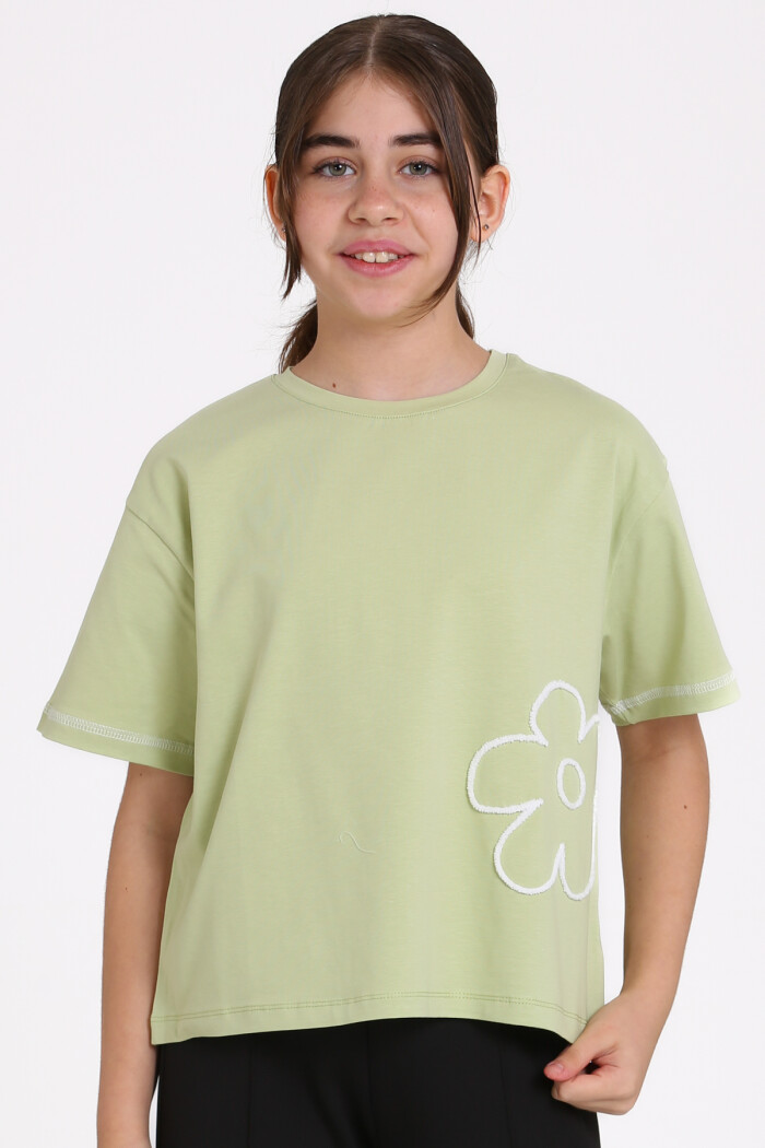Yeşil Karyoka Dikişli 5-13 Yaş Tişört - 2531-6