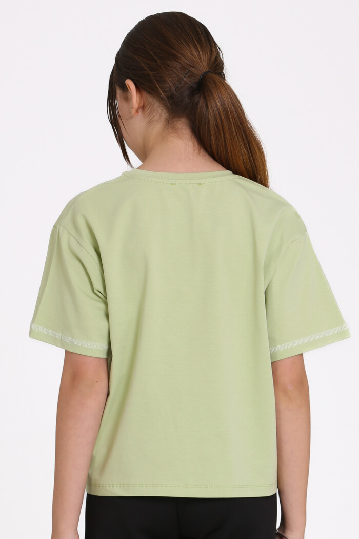 Yeşil Karyoka Dikişli 5-13 Yaş Tişört - 2531-6