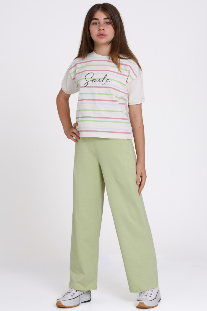 Yeşil Smile Baskılı 8-12 Yaş Takım - 2461-5