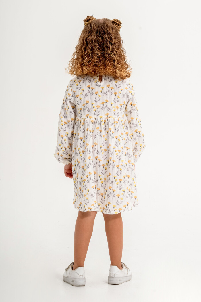 Çiçekli Kız Çocuk Elbise 1-5 Yaş Sarı 3772-3