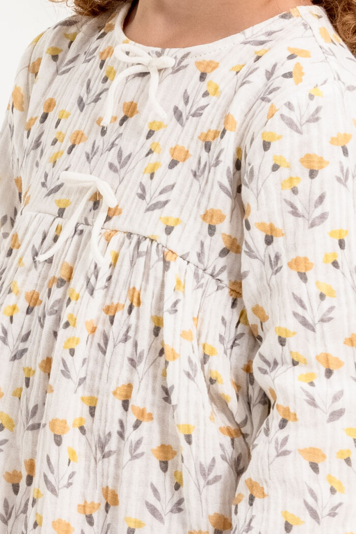 Çiçekli Kız Çocuk Elbise 1-5 Yaş Sarı 3772-3