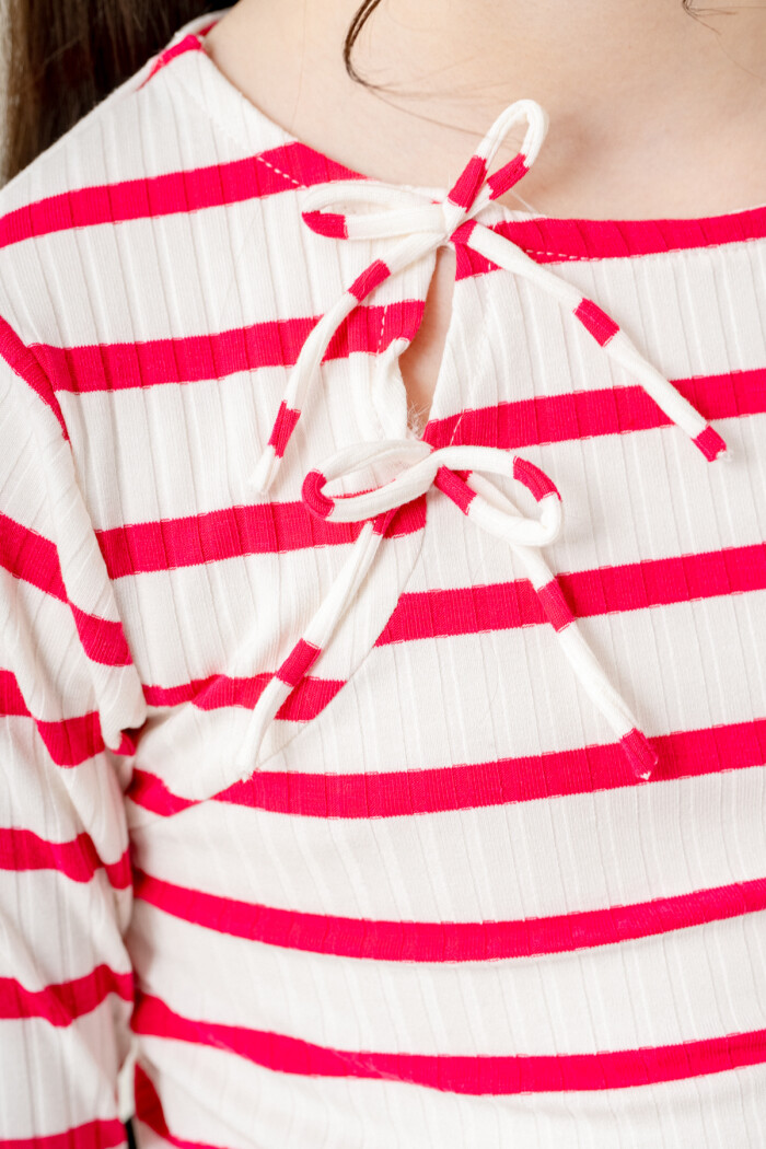 Çizgili Badili Deri Şortlu Kız Çocuk Takım 5-9 Yaş Fuşya 3775-4