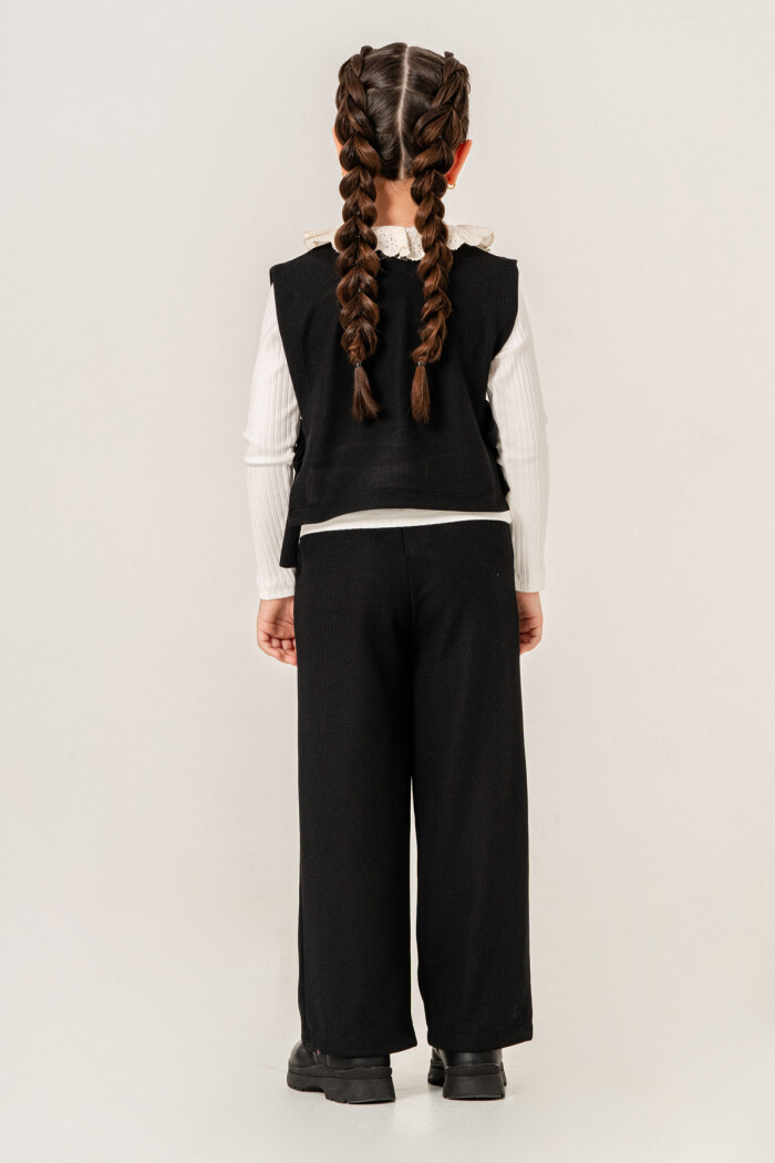 Dantel Yaka Detaylı Kız Çocuk Üçlü Takım 3-7 Yaş Siyah 3774-1