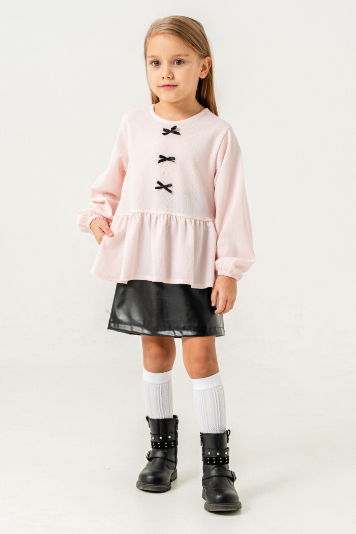 Deri Etekli Kız Çocuk Badili Takım 3-7 Yaş Pembe- 3751-2