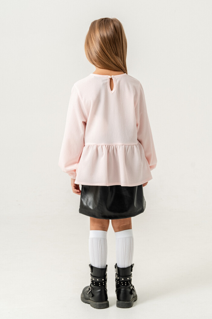 Deri Etekli Kız Çocuk Badili Takım 3-7 Yaş Pembe- 3751-2