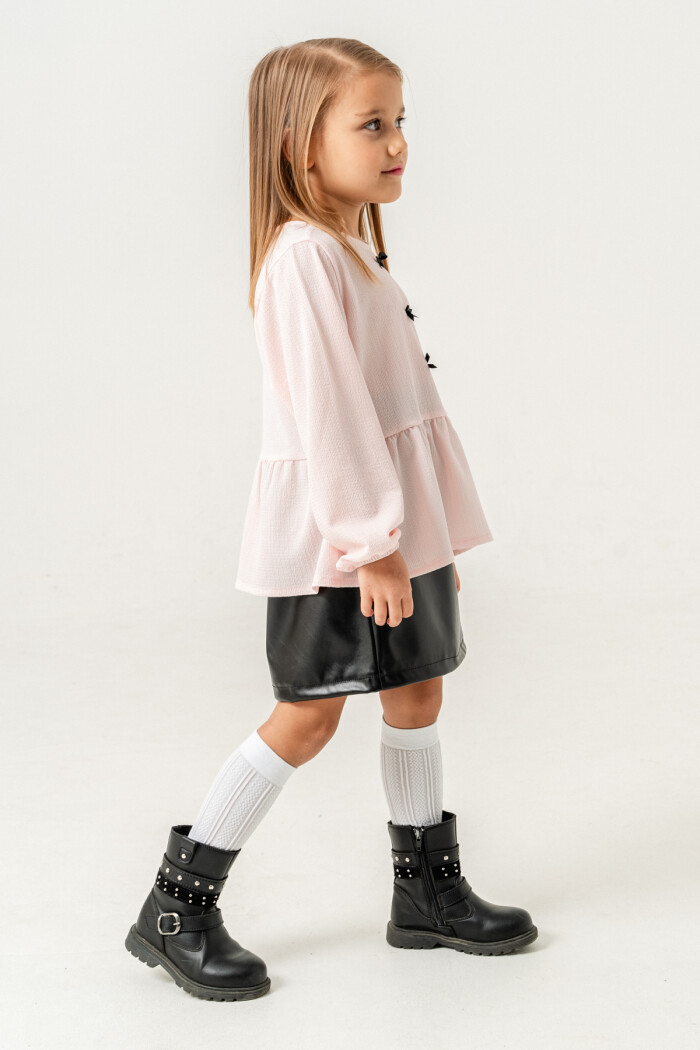 Deri Etekli Kız Çocuk Badili Takım 3-7 Yaş Pembe- 3751-2