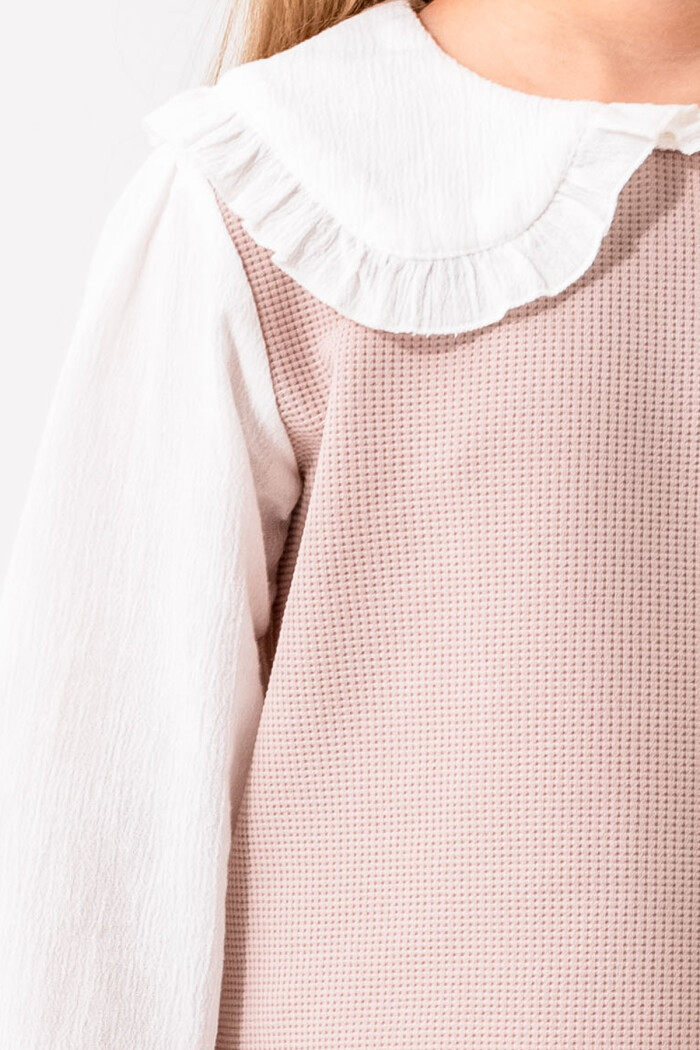 Ekose Pantolonlu Casual Kız Çocuk Takım 3-7 Yaş Gül 3716-1