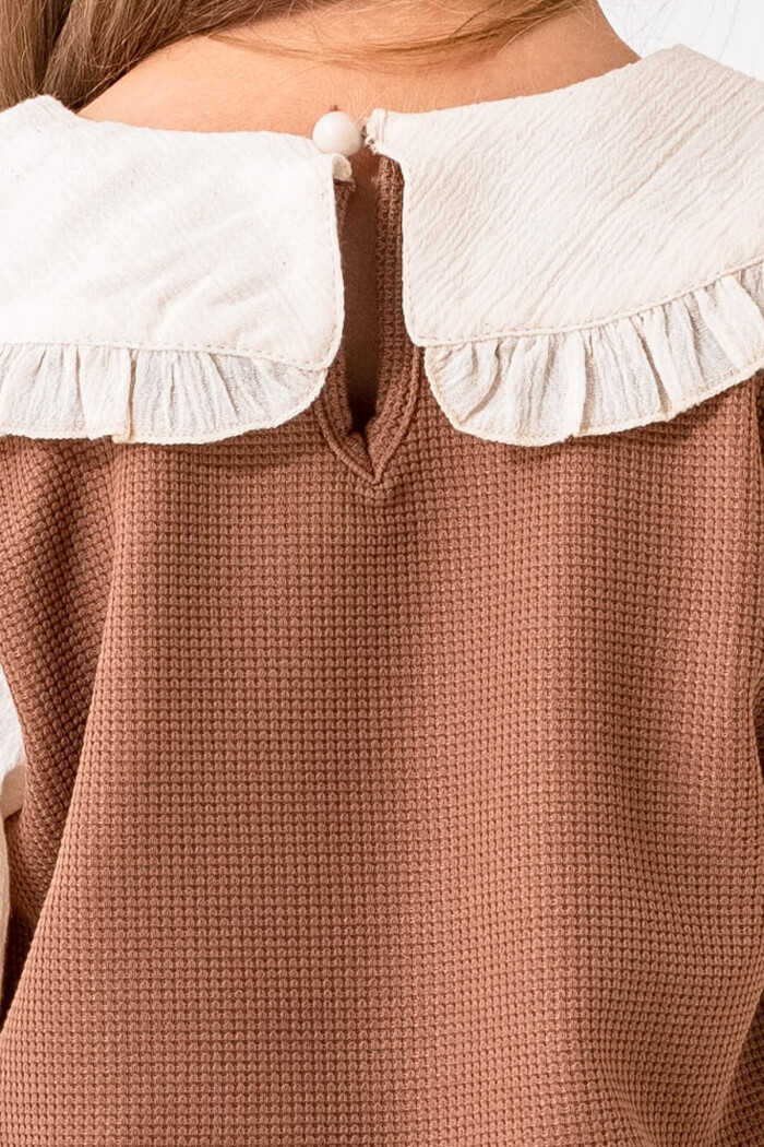 Ekose Pantolonlu Casual Kız Çocuk Takım 3-7 Yaş Kahve 3716-2