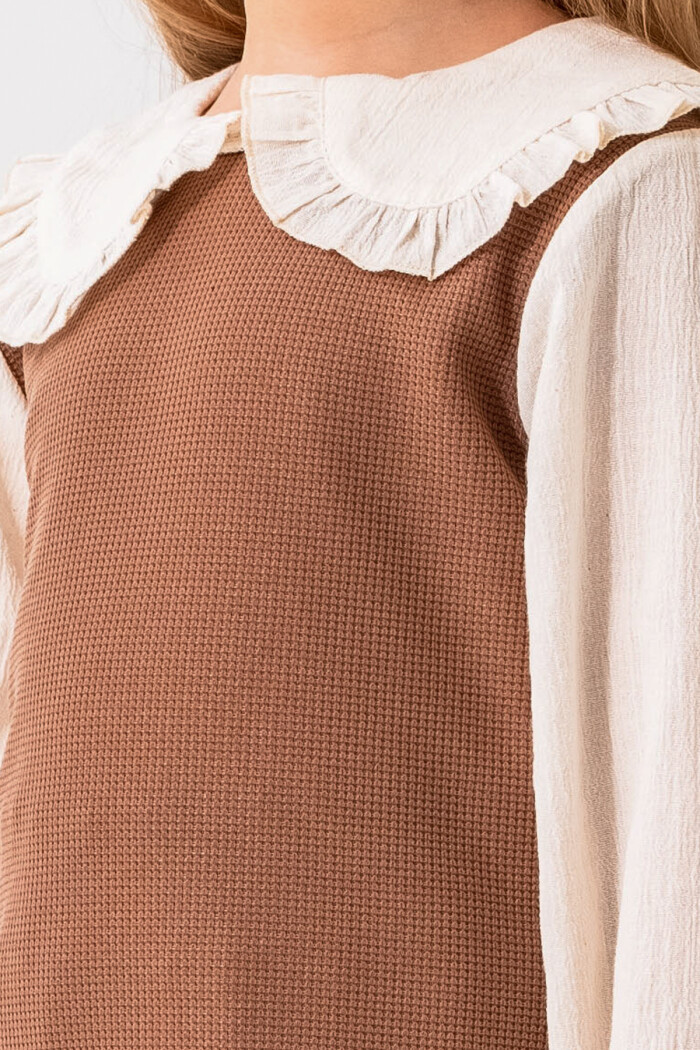 Ekose Pantolonlu Casual Kız Çocuk Takım 3-7 Yaş Kahve 3716-2