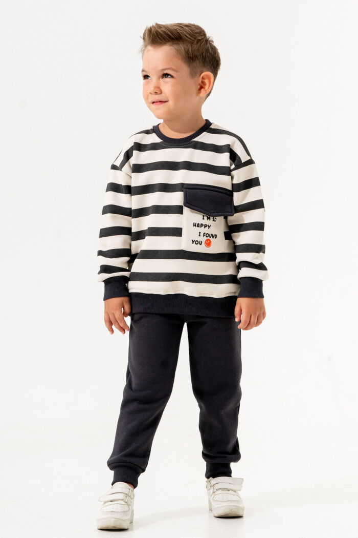 Erkek Bebek Füme Bisiklet Yaka Çizgili 1-5 Yaş Takım 3607-1