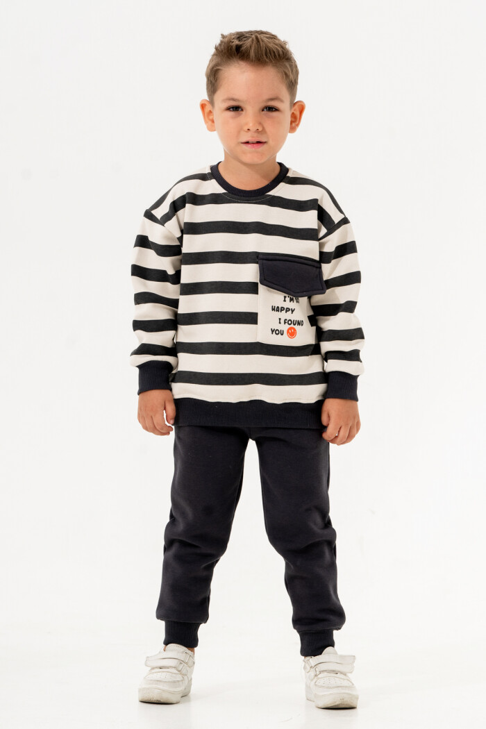 Erkek Bebek Füme Bisiklet Yaka Çizgili 1-5 Yaş Takım 3607-1