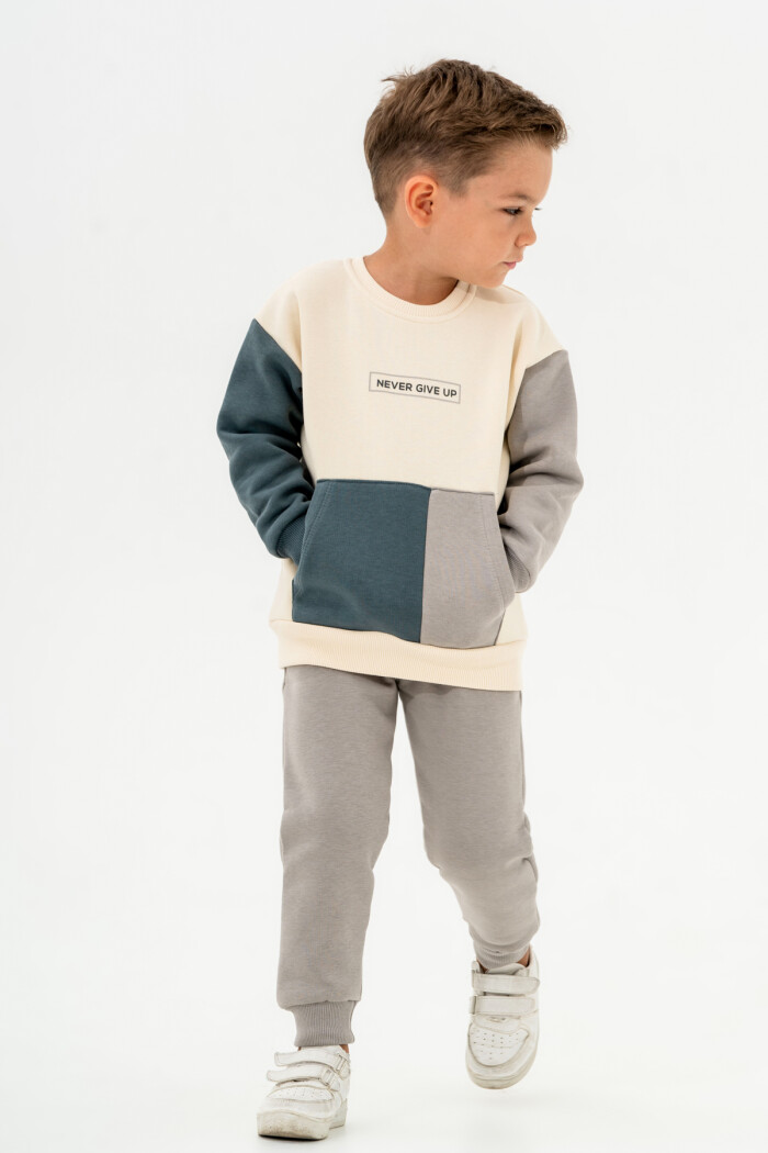 Erkek Bebek Gri Kanguru Cepli 1-5 Yaş Takım 3606-3