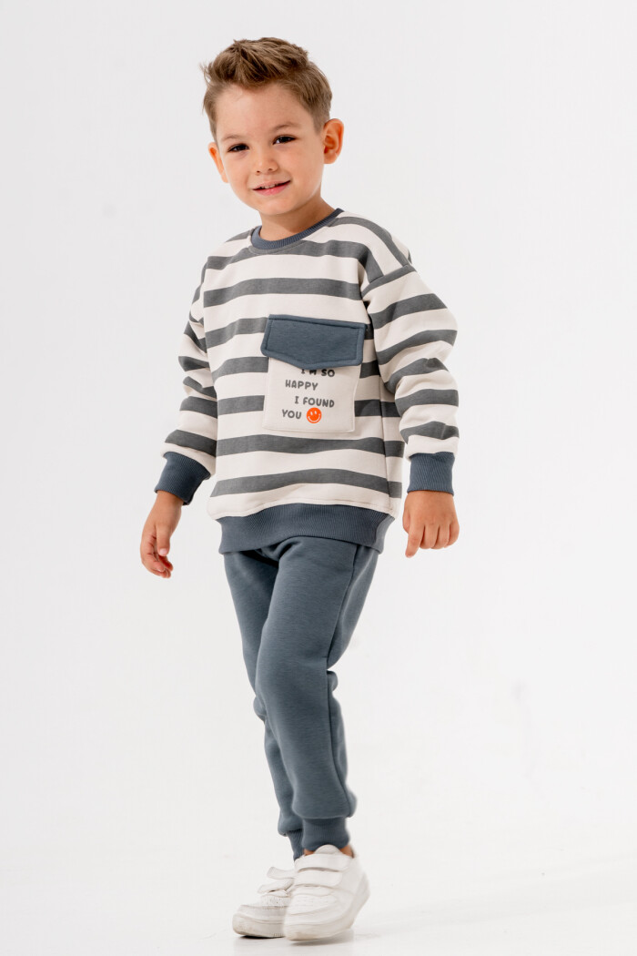 Erkek Bebek İndigo Bisiklet Yaka Çizgili 1-5 Yaş Takım 3607-3