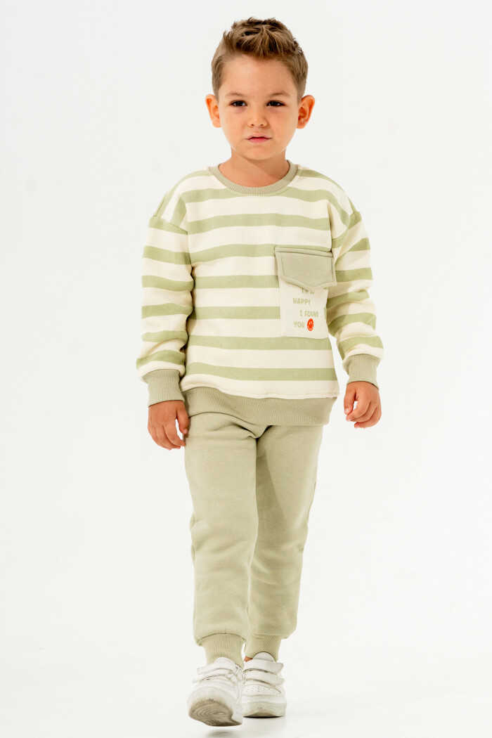 Erkek Bebek Yeşil Bisiklet Yaka Çizgili 1-5 Yaş Takım 3607-2