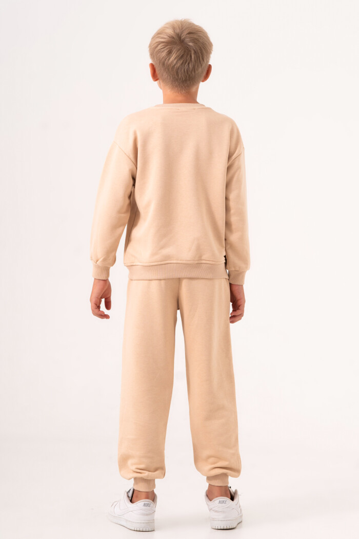 Erkek Çocuk Bej Bisiklet Yaka Baskılı 5-9 Yaş Takım - 3572-4