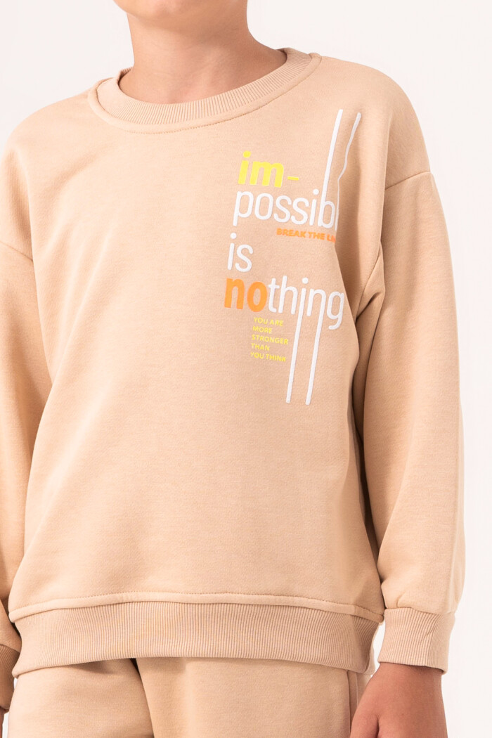 Erkek Çocuk Bej Bisiklet Yaka Baskılı 5-9 Yaş Takım - 3572-4