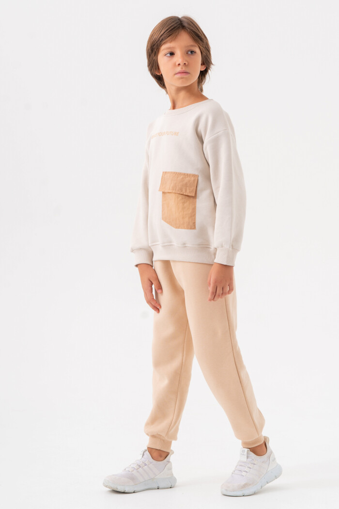 Erkek Çocuk Bej Bisiklet Yaka Cepli 5-9 Yaş Takım - 3596-2