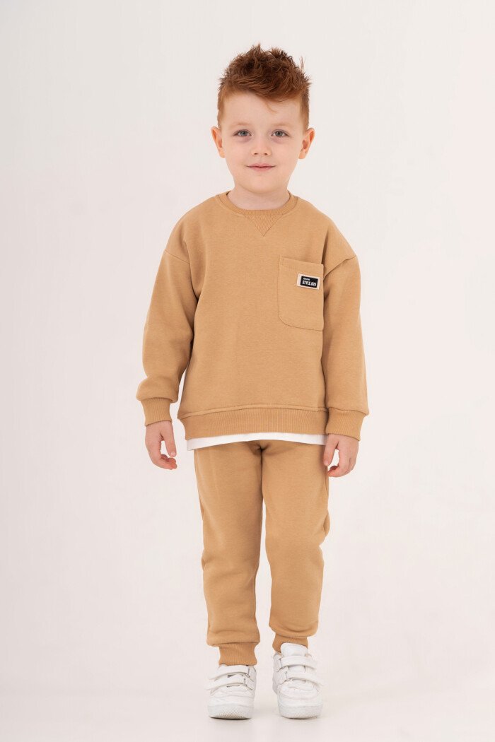 Erkek Çocuk Bej Cepli Bisiklet Yaka 1-5 Yaş Takım - 3575-4