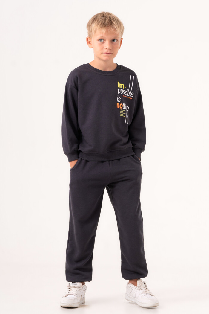 Erkek Çocuk Füme Bisiklet Yaka Baskılı 5-9 Yaş Takım - 3572-1