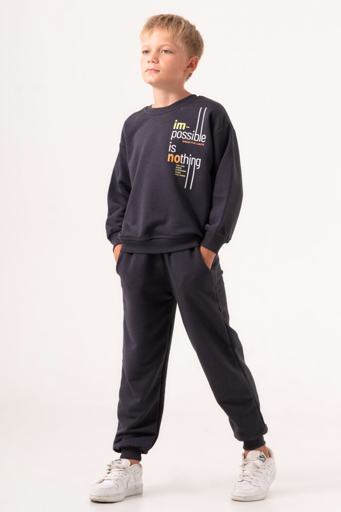 Erkek Çocuk Füme Bisiklet Yaka Baskılı 5-9 Yaş Takım - 3572-1